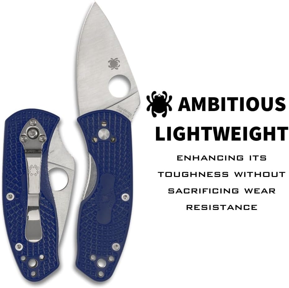Spyderco Ambitious Lightweight Folding Pocket Knife with 2.31 Inch Steel Blade and Durable Blue FRN Handle - PlainEdge