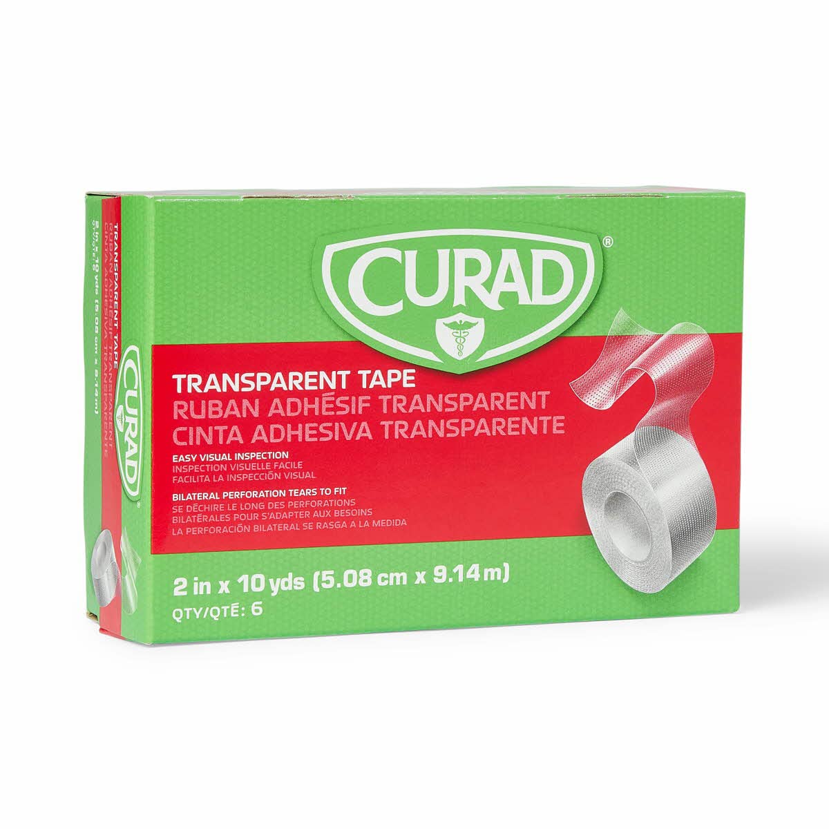 CURAD Adhesive Tape, 2in x 10 Yd., Transparent, Pack Of 6