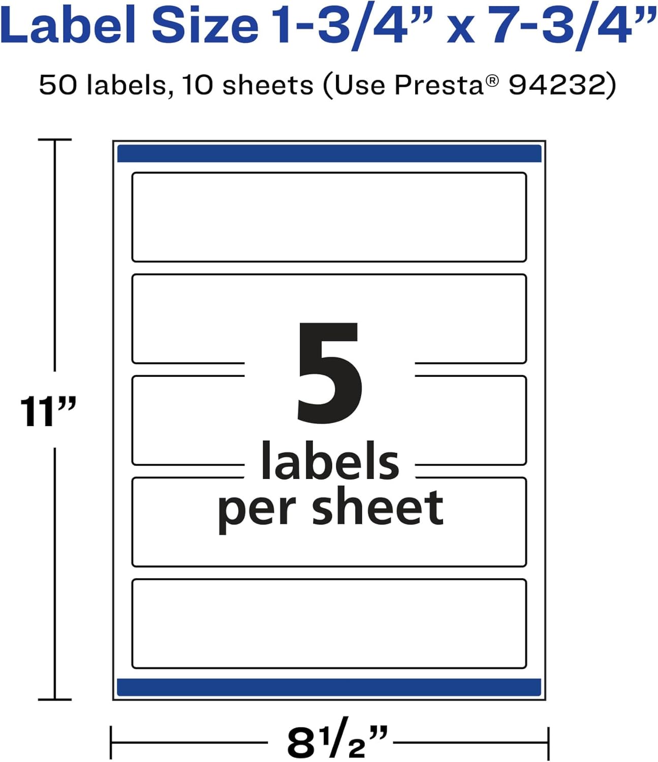 Avery Glossy Clear Rectangle Labels, Sure Feed Technology, 1.75" x 7.75", 50 Glossy Clear Labels, Print-to-The-Edge