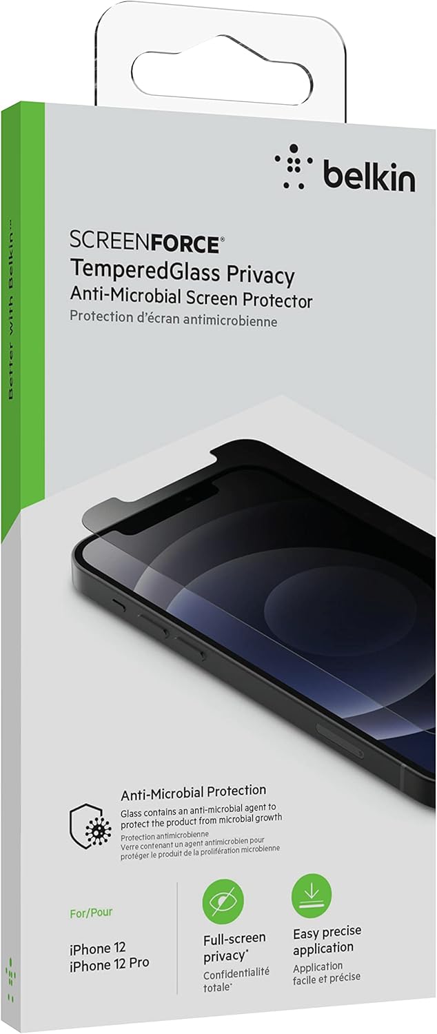 BELKIN ScreenForce TemperedGlass Anti-Microbial Screen Protector for iPhone 12/12 Pro/12 Pro Max
