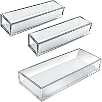 Azar Displays Deluxe Tray 3-Piece Set, Narrow Trays/Large Tray, Clear