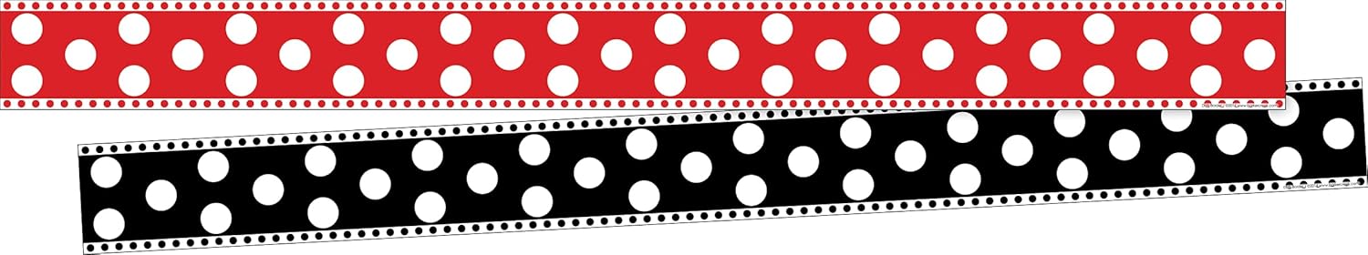 Barker Creek Double-Sided Trim Set of 4, Chevron & Dots, Mixed-Design, 140 feet of Double-Sided Trim