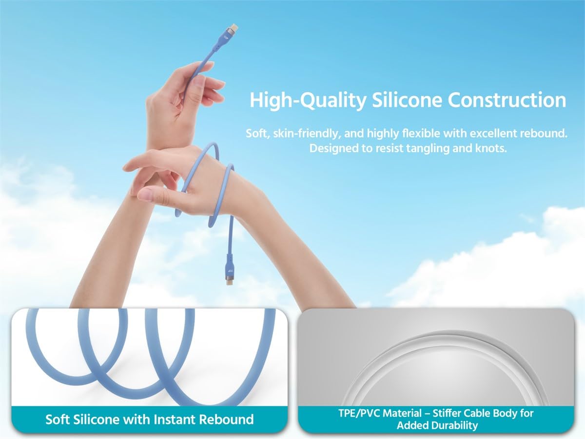 Monoprice USB 2.0 USB-C to USB-C Silicone Cable 6ft Blue