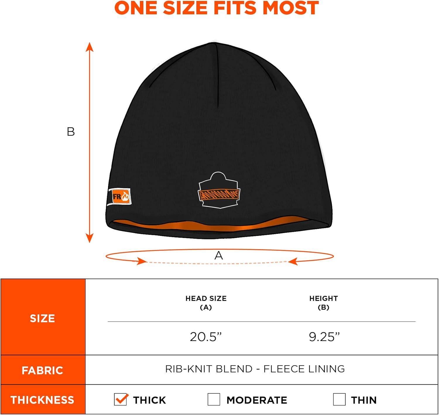 Ergodyne N-Ferno 6820 Fire Resistant Thermal Knit Beanie Cap, Black Black/Orange Cap