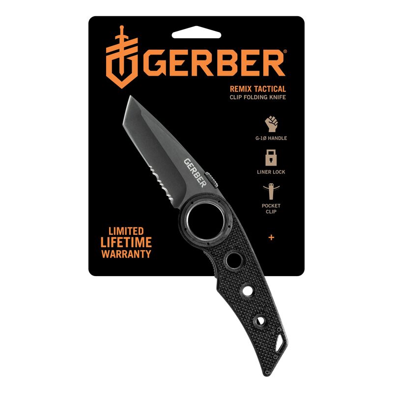 Gerber Gear Remix Folding Knife - 3" Partially Serrated Edge Pocket Knife - EDC Gear and Equipment - Black Serrated Edge-Black