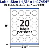 AVERY Matte White Hexagon Labels, Sure Feed Technology, 1.5" x 1-47/54", Print-to-The-Edge, Permanent Adhesive, Laser/Inkjet Printable