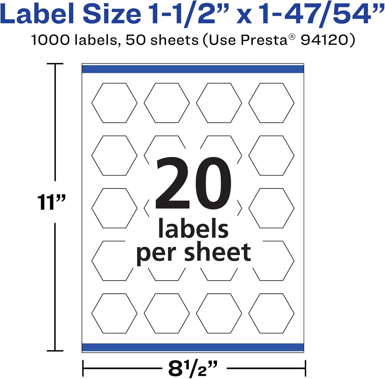 AVERY Matte White Hexagon Labels, Sure Feed Technology, 1.5" x 1-47/54", Print-to-The-Edge, Permanent Adhesive