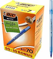 BIC Round Stic Xtra-Life Ballpoint Pens, Medium Point, 1.0 mm, Translucent Barrel, Blue Ink, 60/Pack