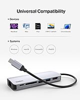 Belkin USB-C Hub - 6-in-1Multi-PortAdapter Dock with 4K HDMI, USB-C 100W PD Pass-Through Charging, 2X USB-A Ports