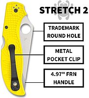 Spyderco Stretch 2 XL Lightweight Salt Folding Pocket Knife with 3.99 Inch H-2 Tool Steel Blade and Yellow FRN Handle - PlainEdge - C258PYL