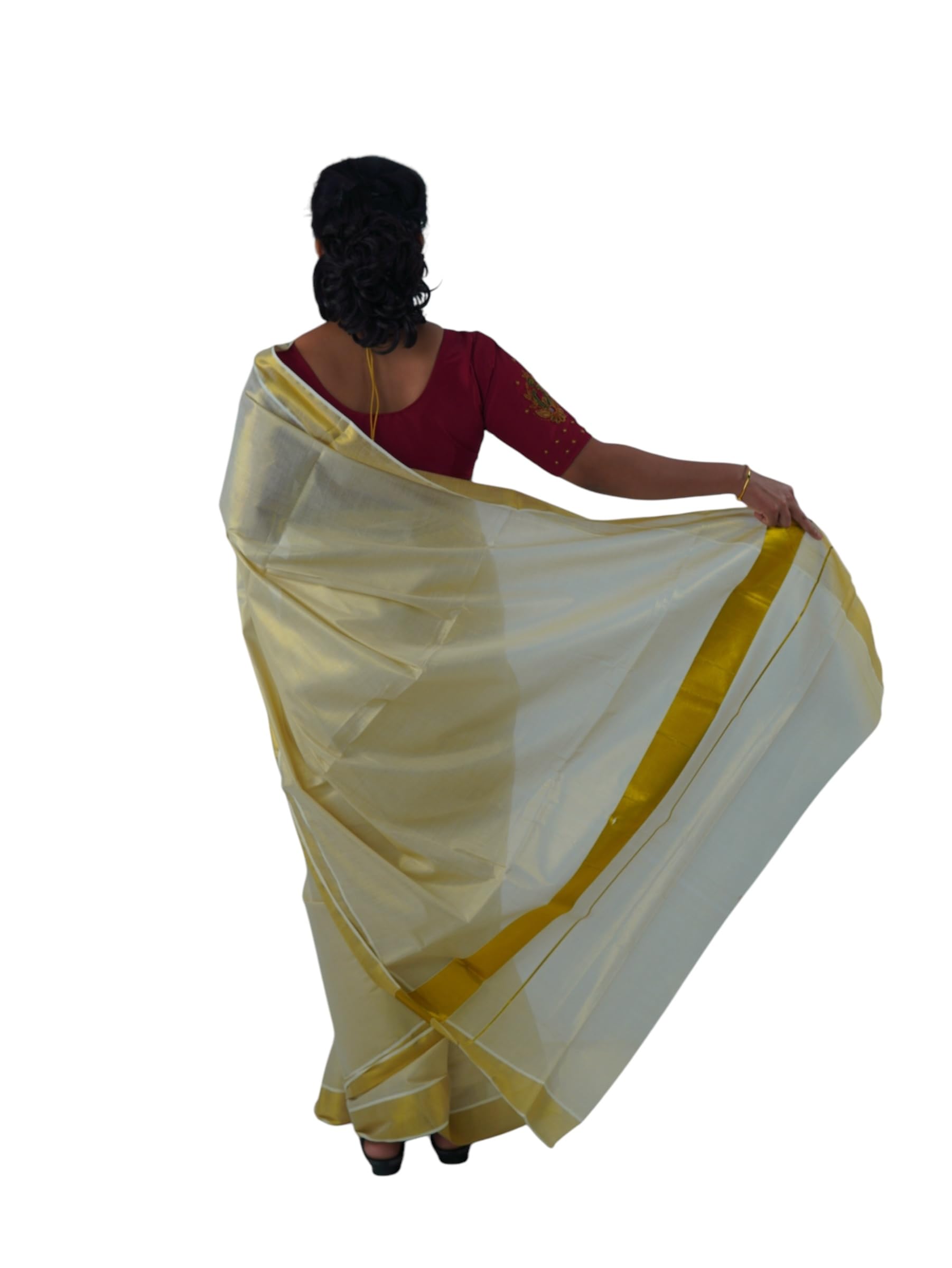 Kuthampully Women's Kasavu Saree Tissue with Running Blouse Piece KPSS-70
