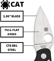 Spyderco Cat Value Knife with 2.50" CTS BD1N Stainless Steel and Durable Black G-10 Handle - PlainEdge - C129GP