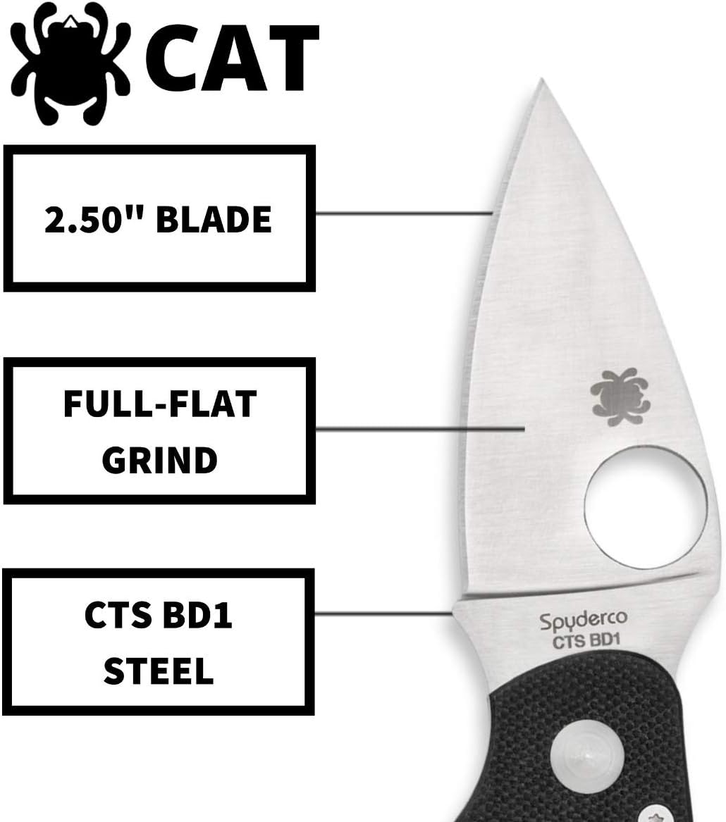 Spyderco Cat Value Knife with 2.50" CTS BD1N Stainless Steel and Durable Black G-10 Handle - PlainEdge - C129GP