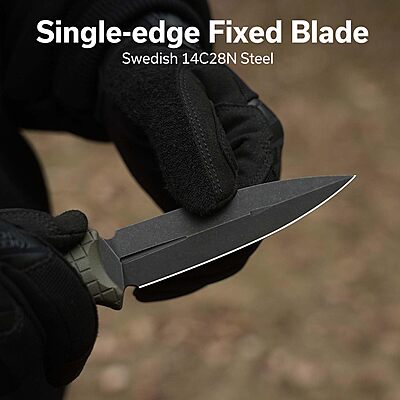 CIVIVI Perfrico Fixed Blade Knife 4.49" Single-edge 14C28N Full Tang Textured G10 Handle with Kydex Sheath