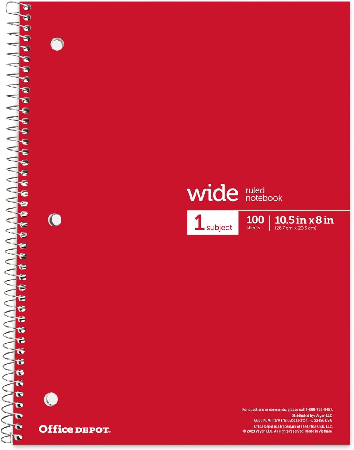 Office Depot® Wirebound Notebooks, 8" x 10-1/2", 1 Subject, Wide Ruled, 100 Sheets, Assorted Colors, Pack Of 6 Notebooks