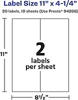 Avery Glossy White Rectangle Labels, 11" x 4.25", 20 Glossy White Labels, Permanent Adhesive