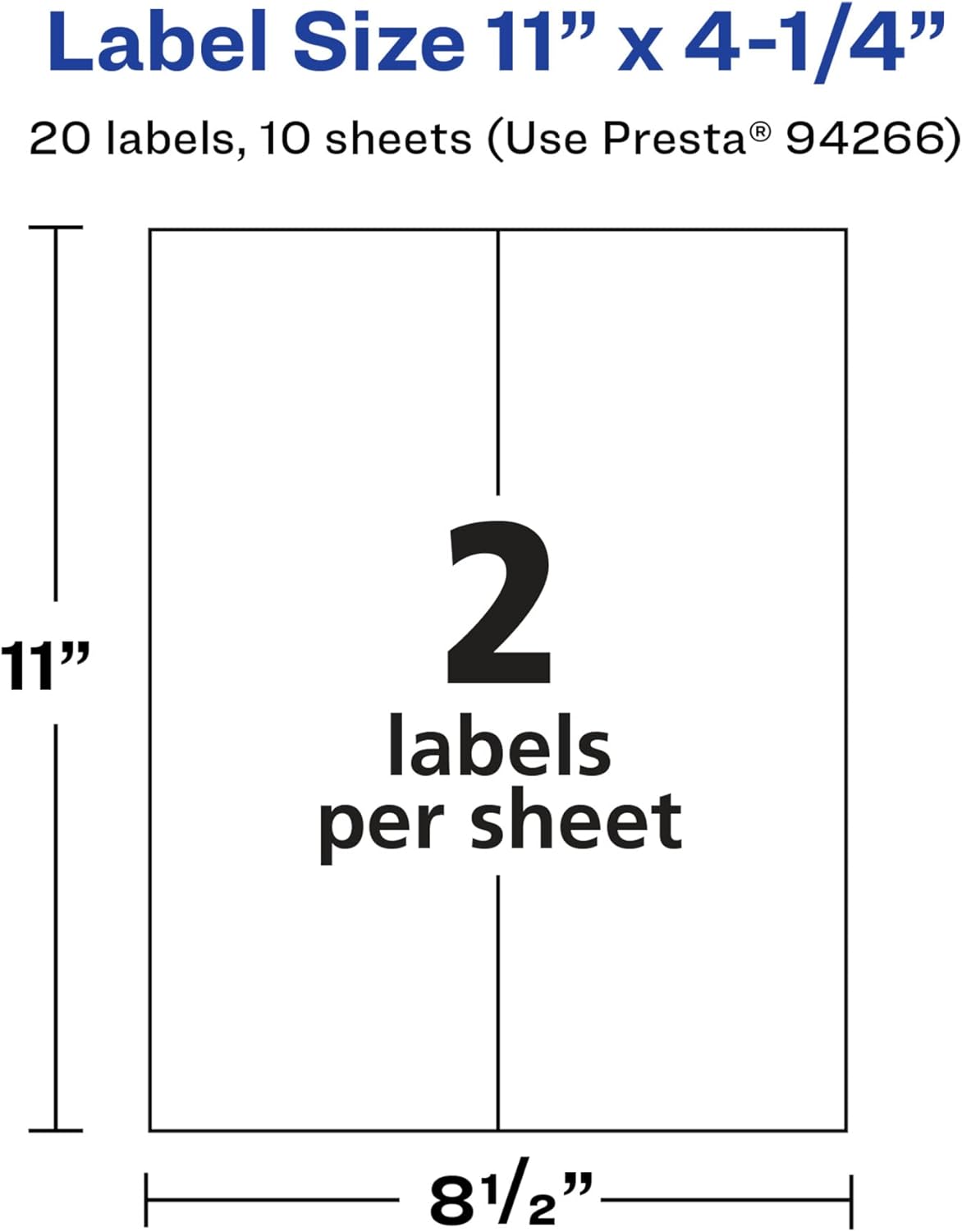Avery Glossy White Rectangle Labels, 11" x 4.25", 20 Glossy White Labels, Permanent Adhesive