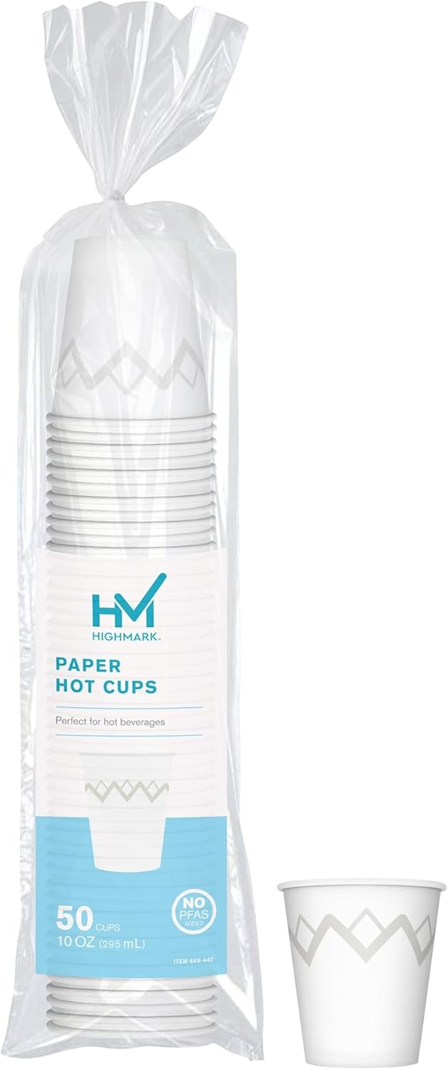 Highmark Paper Hot Cups, 10 Oz, Printed White, Pack Of 50
