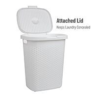 Mind Reader Slim Laundry Hamper with Lid, 50L Ventilated Plastic Wicker Basket