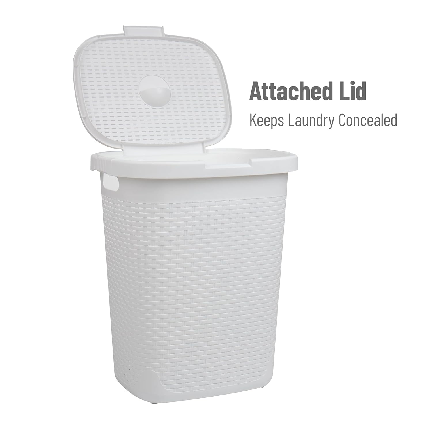 Mind Reader Slim Laundry Hamper with Lid, 50L Ventilated Plastic Wicker Basket