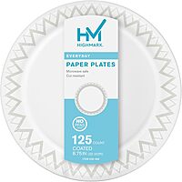 Highmark Paper Plates, 8-3/4in, Printed White, Pack Of 125