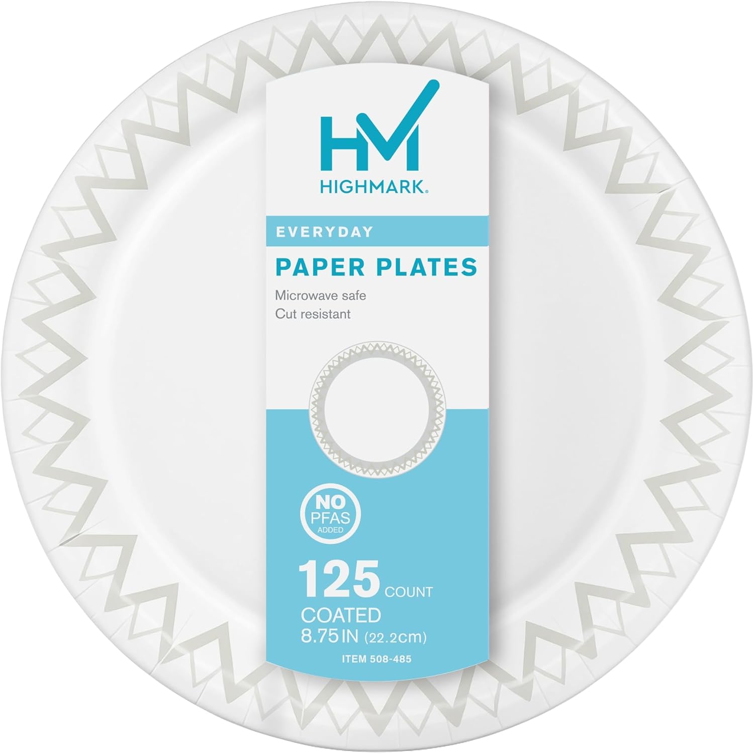 Highmark Paper Plates, 8-3/4in, Printed White, Pack Of 125