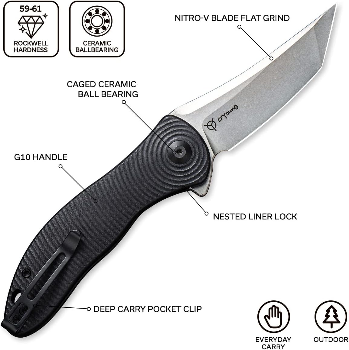 CIVIVI Synergy3 Pocket Knife - 3.24 Nitro-V Stonewashed Black G10