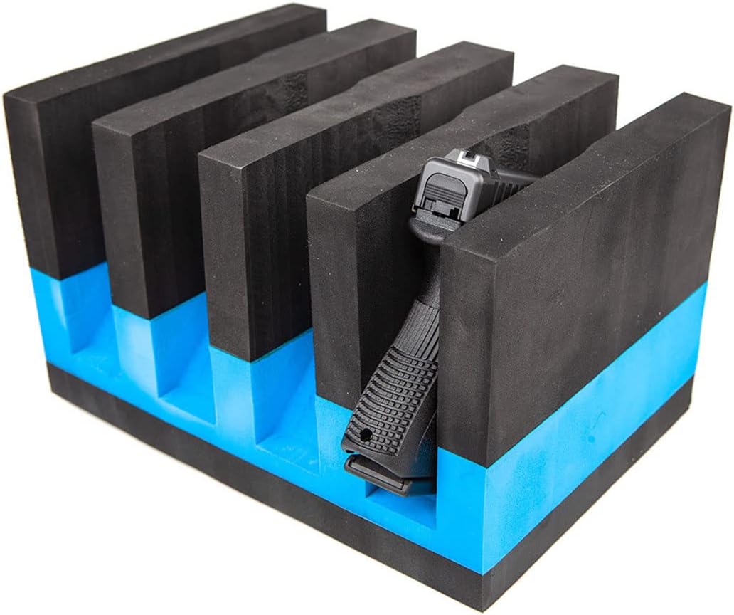 G. Outdoor Products G.P.S. Lightweight Soft Foam 4 Medium Frame Pistol Cradle Holder Organizer for Pistol Safe Storage - Black/Blue