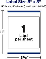 Avery Matte White Square Labels, Sure Feed Technology, 8" x 8"