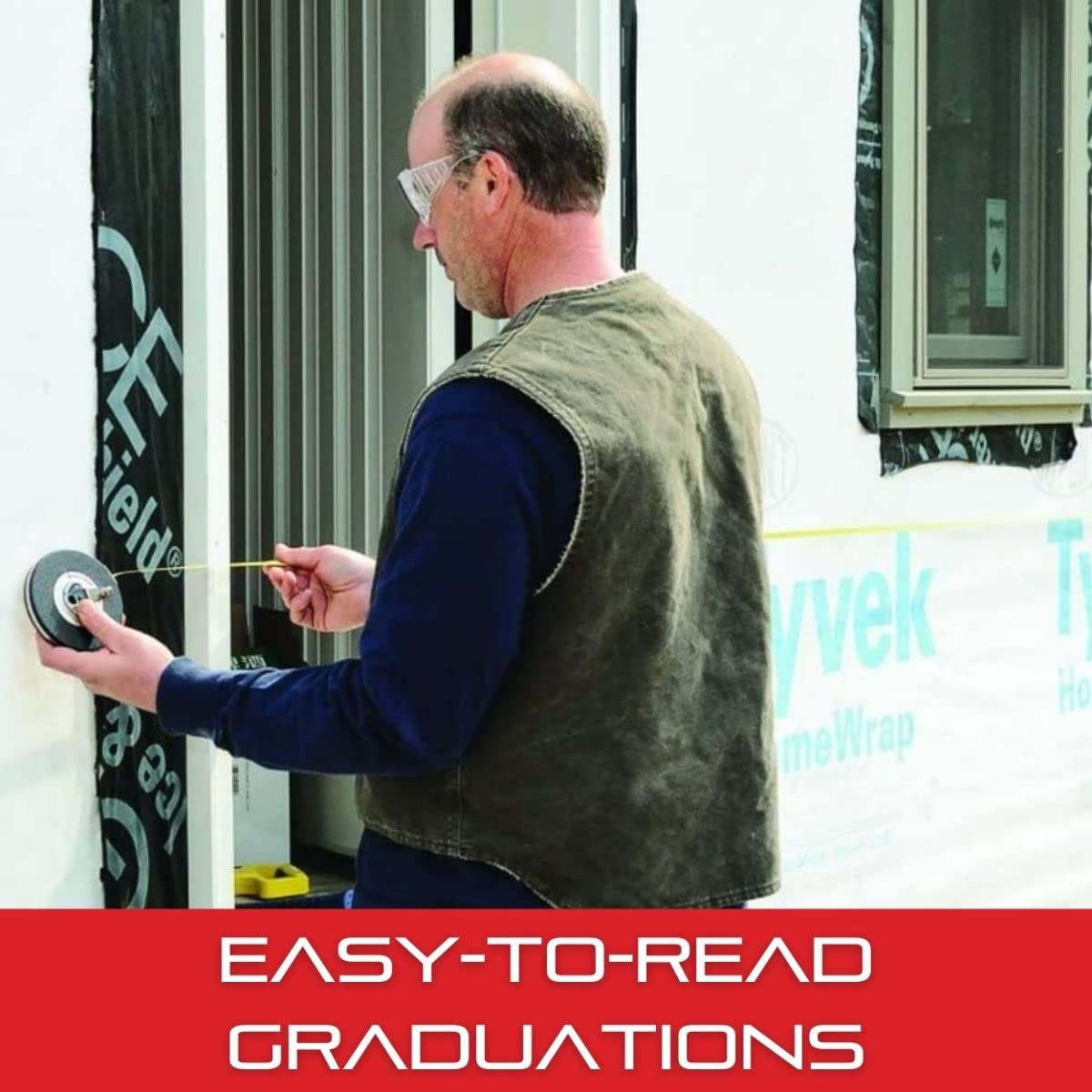 Starrett Retractable Imperial Long Line Tape with ABS Plastic Case and Folding Hook Ring - 100' Length, 3/8" Width