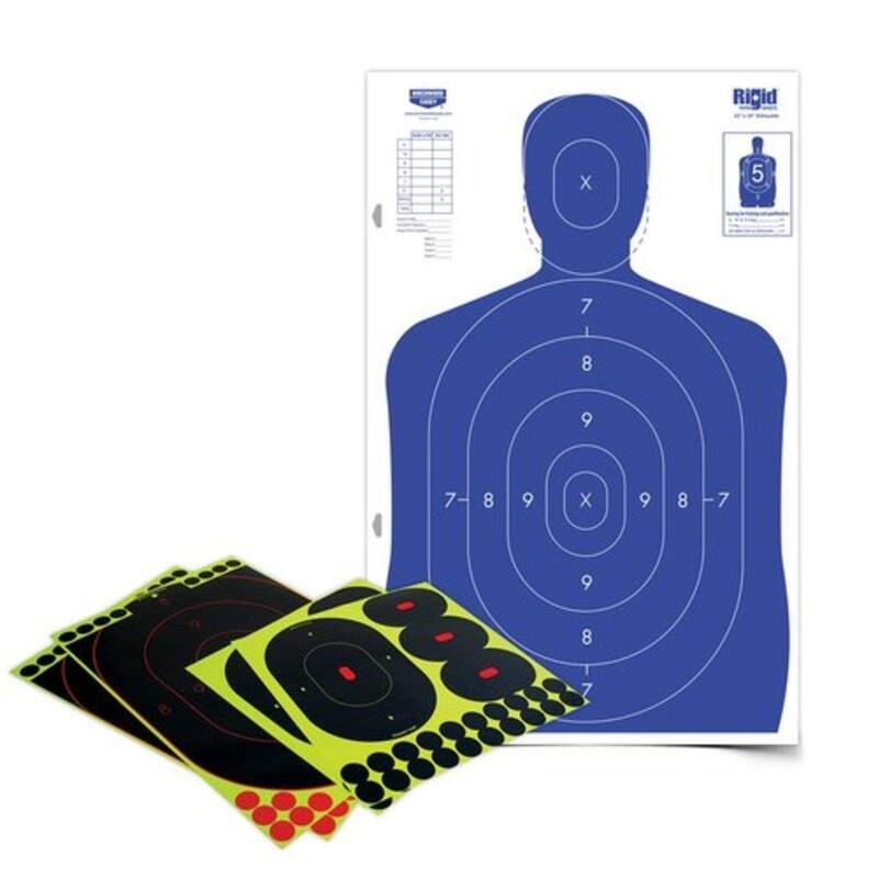 BIRCHWOOD CASEY Shoot-N-C 12" x 18" Silhouette Target Kit for Shooting - Heavy-duty 23" x 35" Cardboard Silhouette & 10 Self-Adhesive Reactive Targets