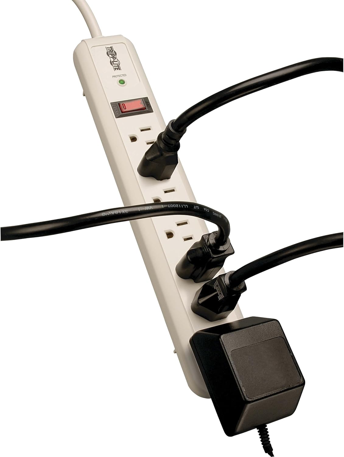 TRIPP LITE 7-Outlet Surge Protector Power Strip (6 Right-Angle + 1 Transformer), 4 ft Cord