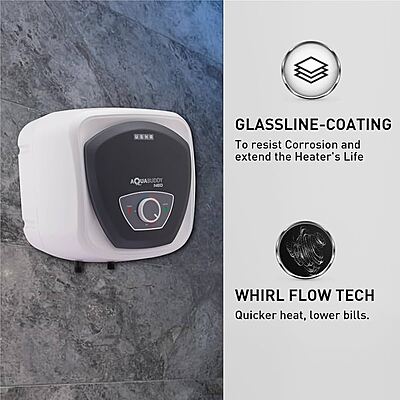 A family in Delhi NCR enjoying hot water, thanks to their reliable Usha Aquabuddy 15L geyser.