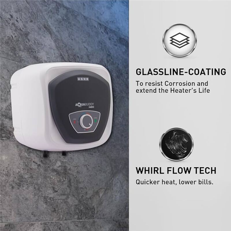 A family in Delhi NCR enjoying hot water, thanks to their reliable Usha Aquabuddy 15L geyser.