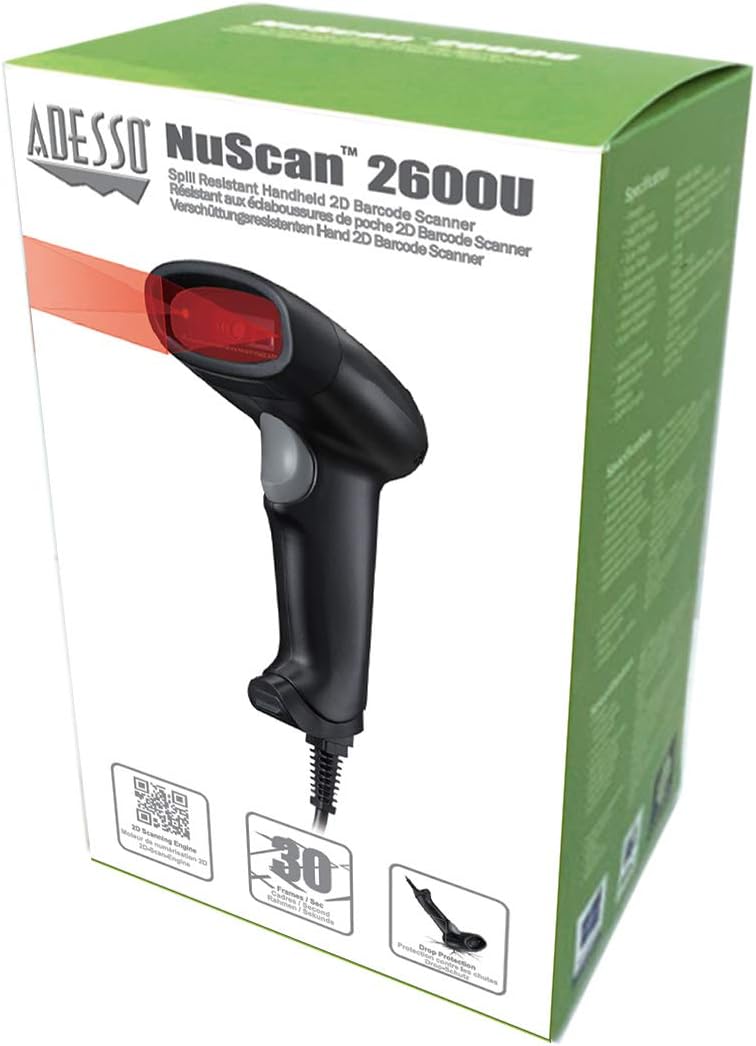 NuScan 2600U 2D Barcode Scanner with Superior Scanning Performance - USB & Serial Port Interface
