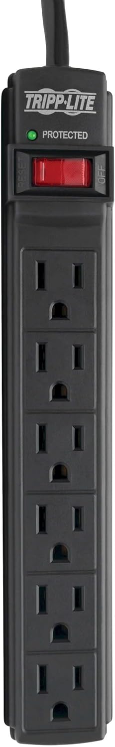 Tripp Lite 6 Outlet Surge Protector Power Strip, 6ft Cord, Black, $10,000 INSURANCE (TLP6B)