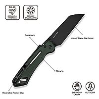 CIVIVI Buster FG Larger Pocket Knife, Superlock Folding Knife for Men Women with 4.2 in Nitro-V Blade Micarta Handle, Designed by Snecx Tan C24052-3 (Green)