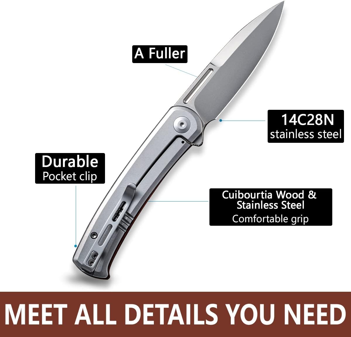 CIVIVI Cetos Folding Knife 14C28N Spear Point Blade