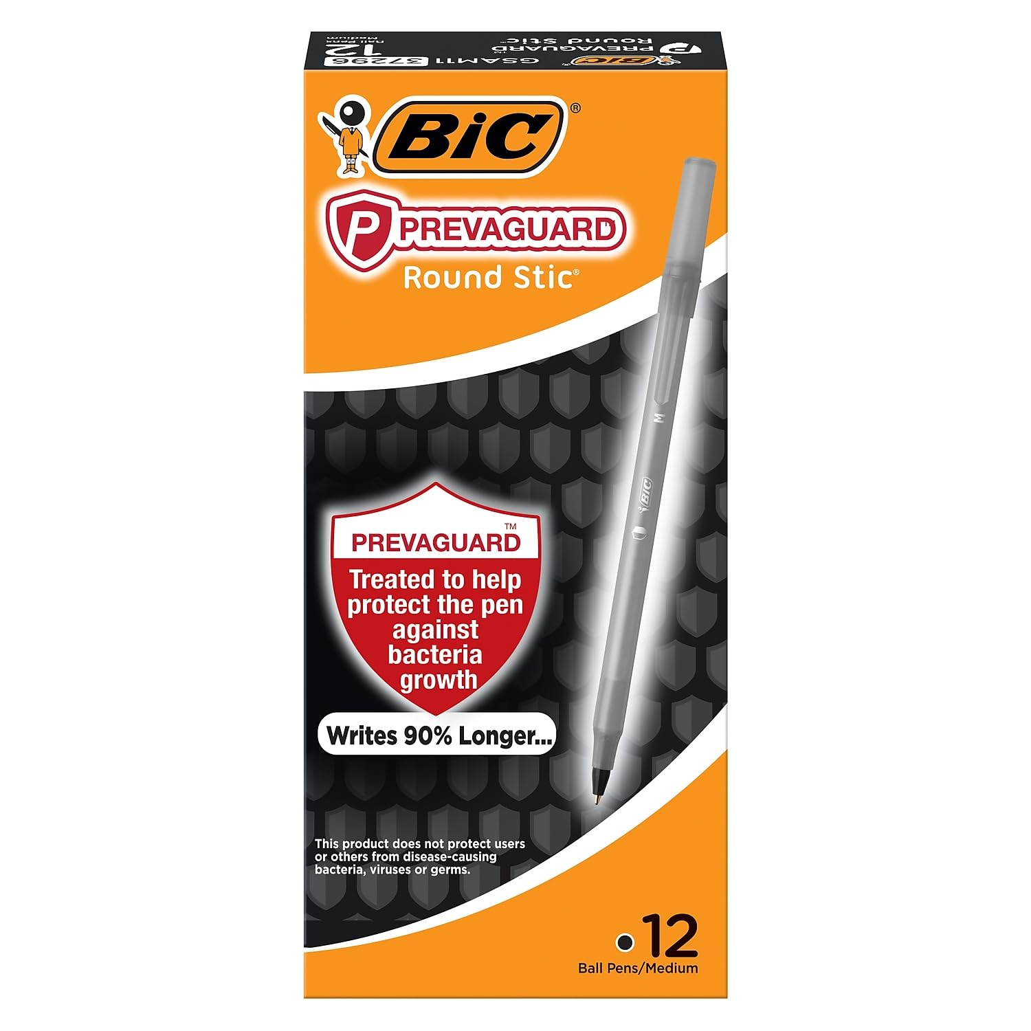 BIC PrevaGuard Round Stic Ballpoint Pen With Built-in Protection To Suppress Bacteria Growth, Medium Point (1.0 mm), Black