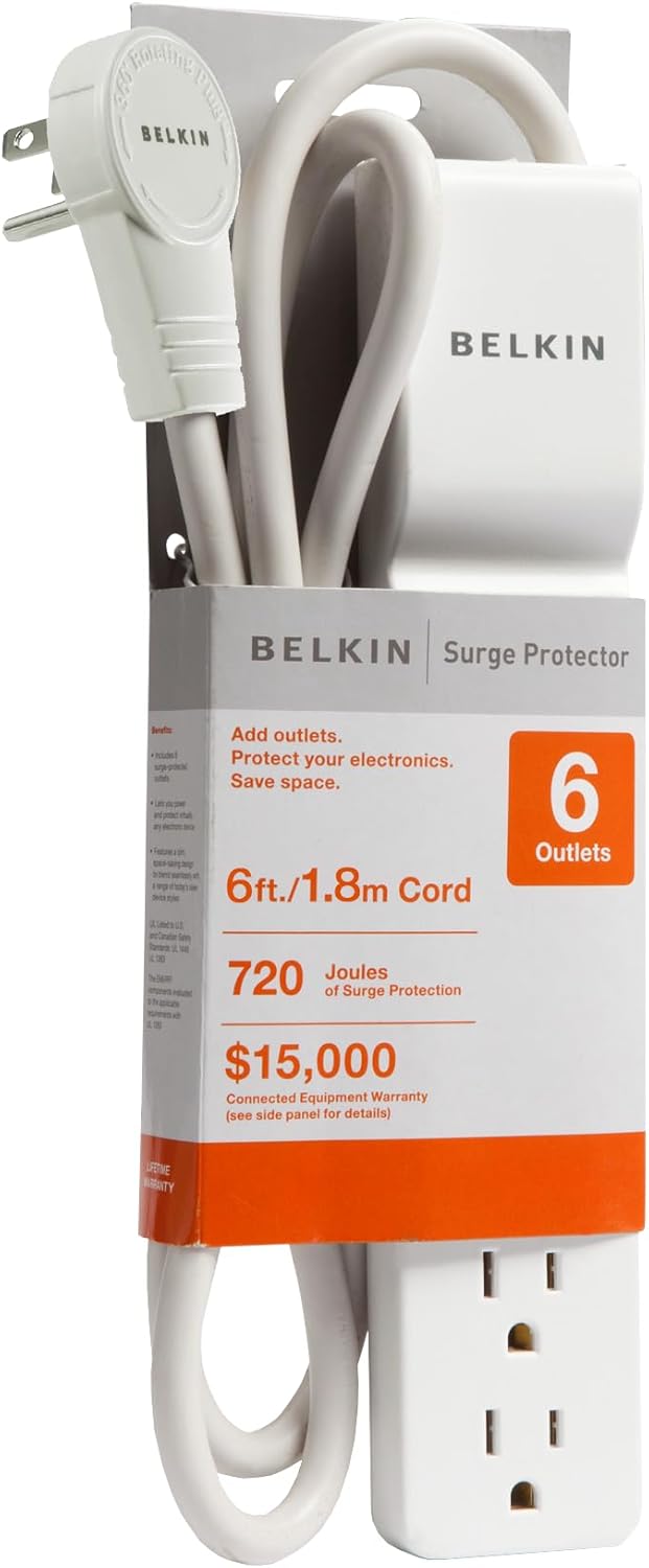Belkin 6-Outlet Power Strip / Surge Protector, Slim