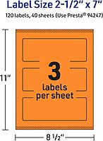 Avery Printable Rectangle Labels, Sure Feed Technology, 2.5" x 7", Bright Orange, Print-to-The-Edge, Laser/Inkjet
