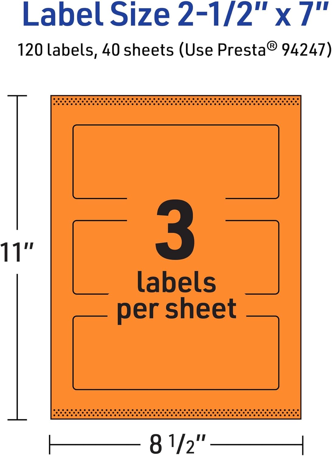 Avery Printable Rectangle Labels, Sure Feed Technology, 2.5" x 7", Bright Orange, Print-to-The-Edge, Laser/Inkjet