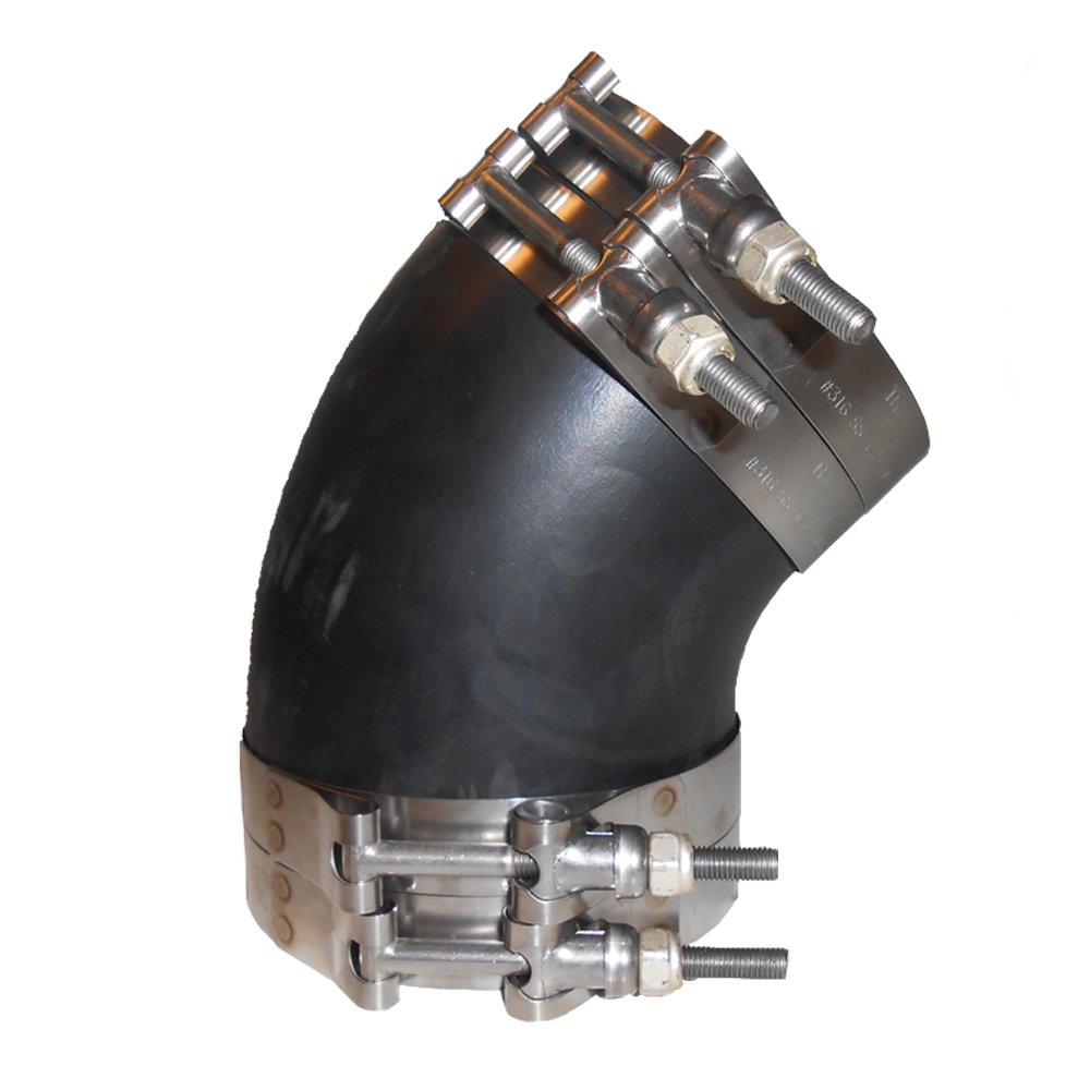 Trident Marine Trl-445-S/S Black Epdm Rubber 45-Degree Marine Wet Exhaust Elbow with 4 Stainless Steel T-Bolt Clamps, 4"