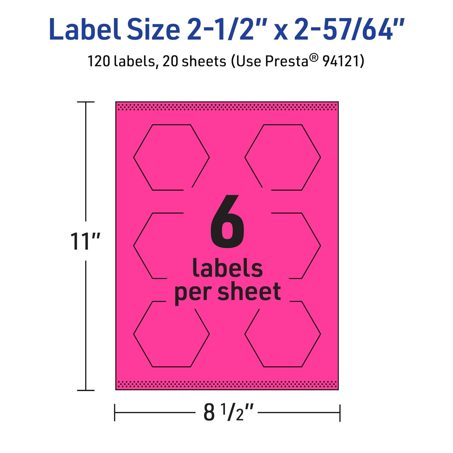 AVERY Printable Hexagon Labels, Sure Feed Technology, 2-1/2\" x 2-57/64\", Neon Magenta, Print-to-The-Edge