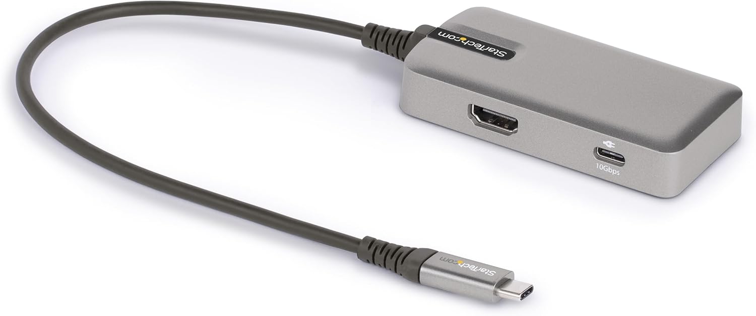 StarTech.com USB C Multiport Adapter - USB-C to 4K 60Hz HDMI 2.0, 100W Power Delivery Pass-Through - 3-Port 10Gbps USB Hub