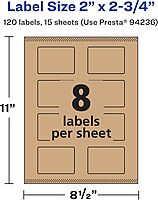 Avery Kraft Brown Rectangle Labels, Sure Feed Technology, 2" x 2.75", Print-to-The-Edge, Laser/Inkjet Printable
