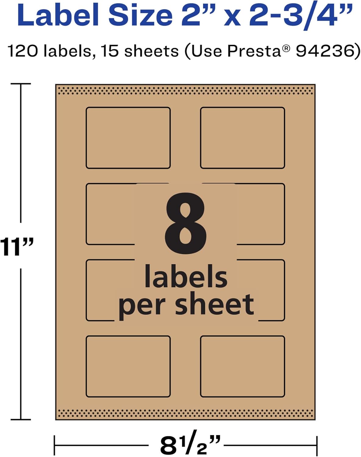 Avery Kraft Brown Rectangle Labels, Sure Feed Technology, 2" x 2.75", Print-to-The-Edge, Laser/Inkjet Printable