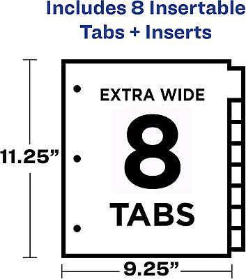 Avery Dividers for 3 Ring Binders, 8 Tab Plastic Binder Dividers, Pockets, Insertable Big Tabs, Multicolor, Extend Beyond Sheet Protectors, 1 Set (11903) Dividers 1 Set