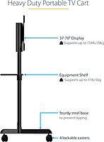 StarTech.com Mobile TV Cart - Portable Rolling TV Stand for 37-70" VESA Display (154lb/70kg)
