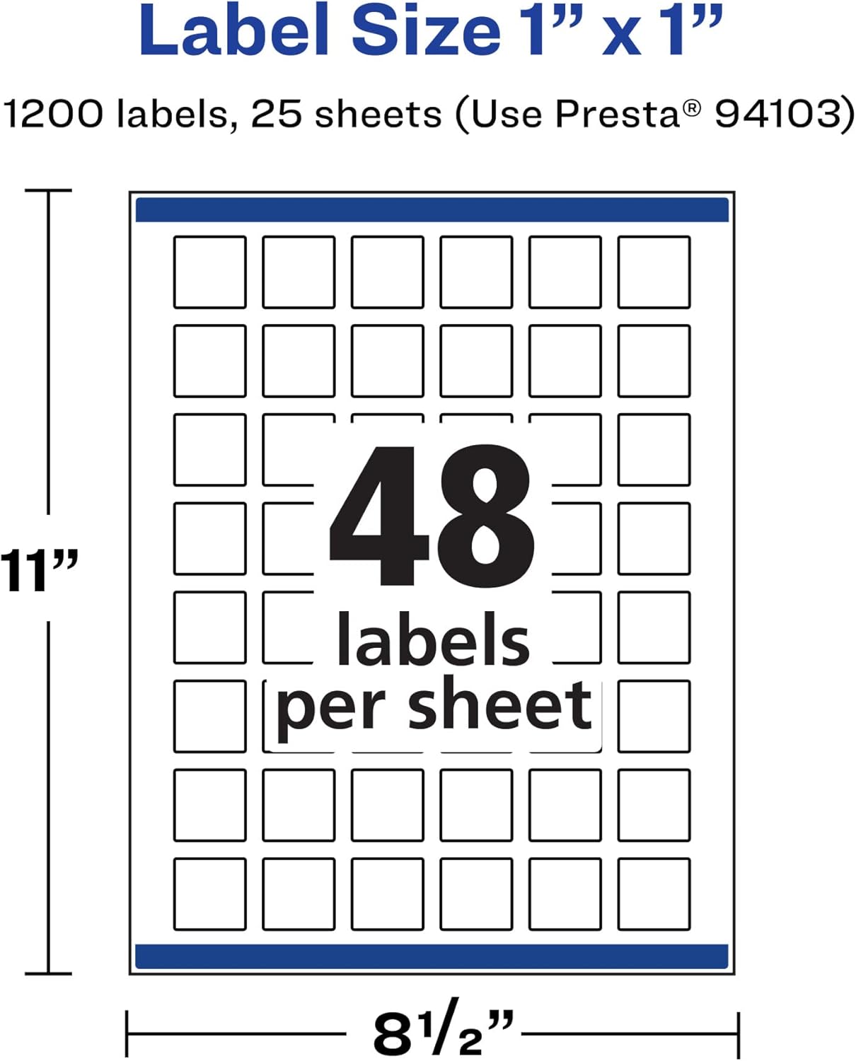 Avery Durable Waterproof Square Labels, Sure Feed Technology, 1" x 1" Film Labels, Print-to-The-Edge